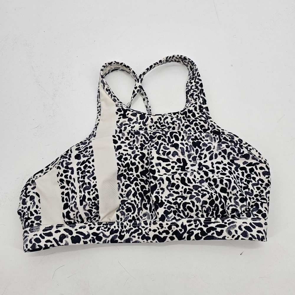 Athleta Zimbabwe High Neck Swim Bikini Top Cream Blue sz 32 B/C - Picture 2 of 6